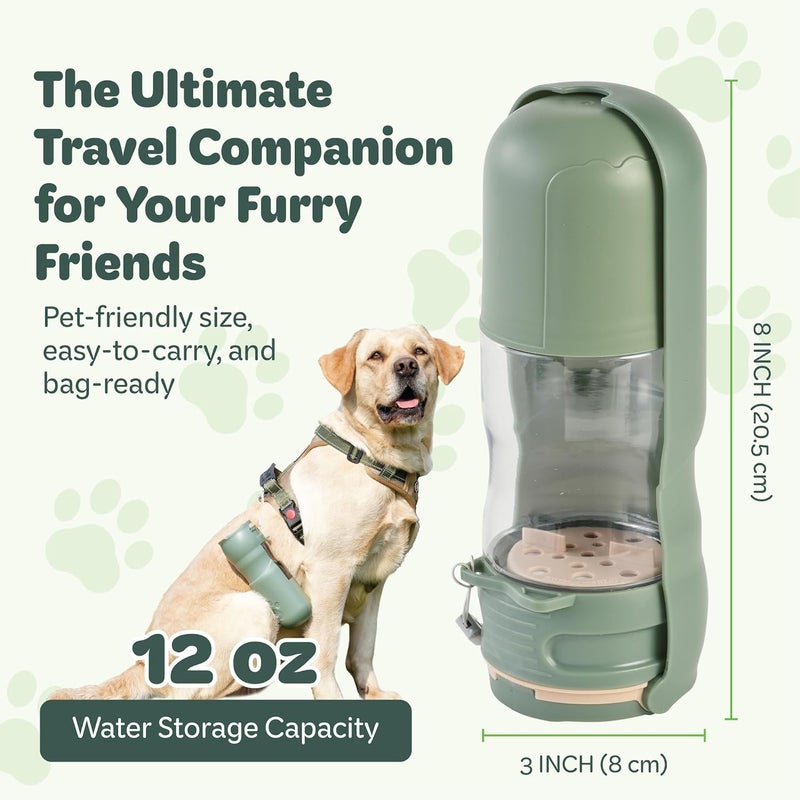 desired tools Portable Pet Food and Water Dispenser, 2 in 1 Cat & Small Dog Water Bottle & Food Container, Lightweight, BPA Free Pet Water Bottle Traveling Essentials for Walking & Hiking (Green, 13oz) - Image 2